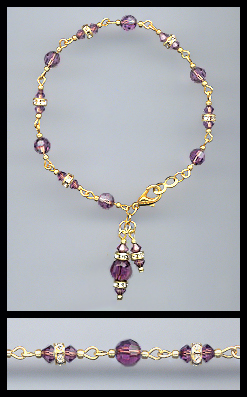 Gold Amethyst Purple Swarovski Charm Bracelet