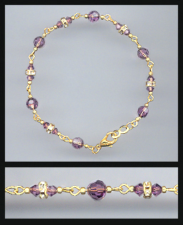 Gold Amethyst Purple Crystal and Rondelles Bracelet