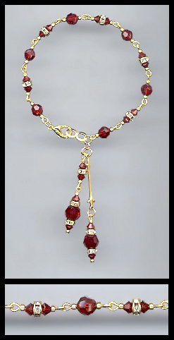 Gold Ruby Red Crystal Rondelle Bracelet
