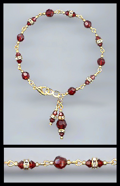 Gold Ruby Red Swarovski Charm Bracelet