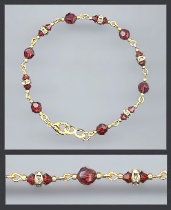 Gold Ruby Red Crystal Rondelle Bracelet