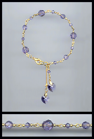Gold Tanzanite Purple Double Heart Bracelet