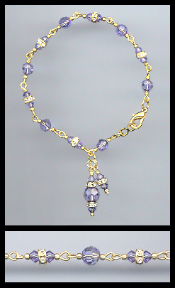 Gold Tanzanite Purple Swarovski Charm Bracelet