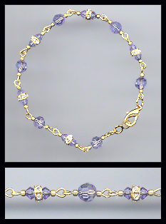 Gold Tanzanite Purple Crystal and Rondelles Bracelet