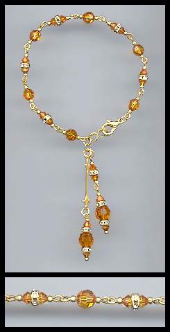 Gold Amber Topaz Crystal Rondelle Bracelet