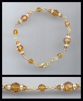 Gold Amber Topaz Crystal Rondelle Bracelet Earrings Set