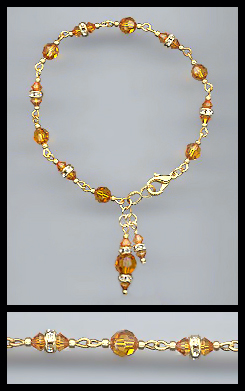 Gold Amber Topaz Swarovski Charm Bracelet