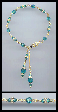 Gold Teal Blue Crystal Rondelle Bracelet