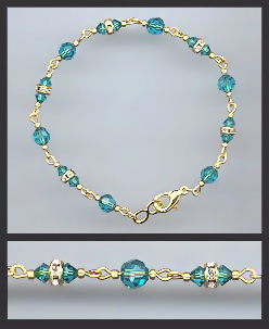 Gold Blue Zircon Crystal and Rondelles Bracelet