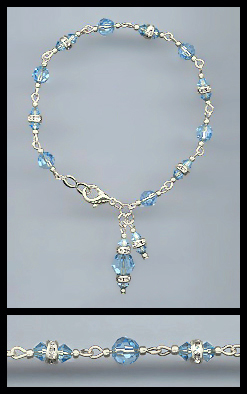 Silver Aquamarine Crystal Charm Bracelet