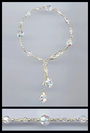 Silver Aurora Borealis Crystal Heart Bracelet