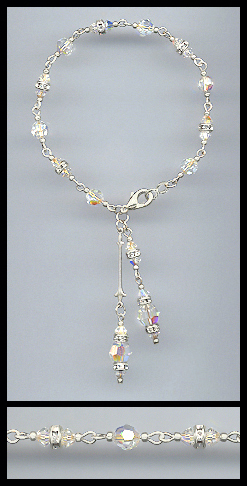 Silver Aquamarine Crystal Rondelle Drop Bracelet