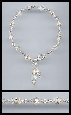 Silver Aurora Borealis Crystal Charm Bracelet