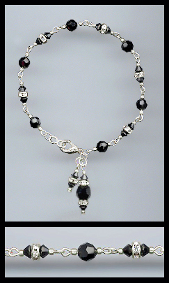 Silver Jet Black Crystal Charm Bracelet