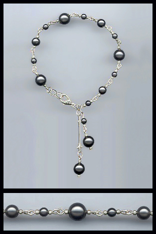 Silver Black Faux Pearl Crystal Bracelet
