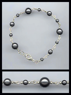 Hand-Linked Silver Black Faux Pearl Anklet