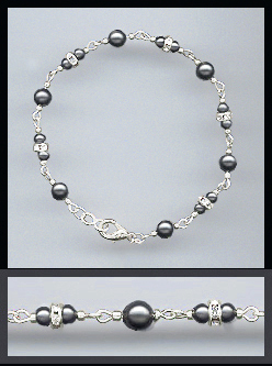 Silver Black Faux Pearl Rondelle Bracelet