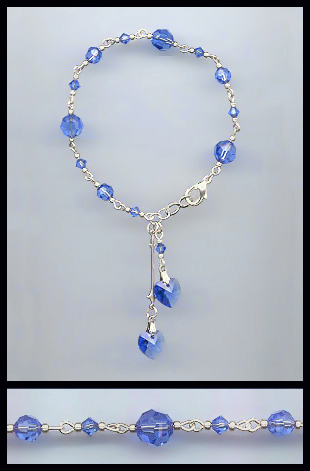 Silver Sapphire Blue Crystal Heart Bracelet