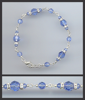 Silver Sapphire Blue Crystal and Rhinestone Bracelet