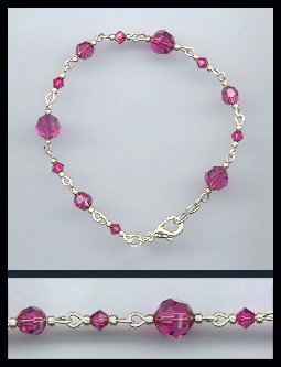Hand-Linked Silver Fuchsia Pink Crystal Bracelet