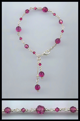 Silver Fuchsia Pink Crystal Bracelet
