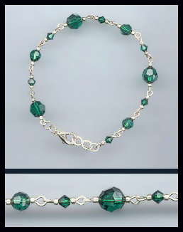 Hand-Linked Silver Emerald Crystal Bracelet