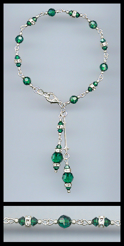 Silver Emerald Crystal Rondelle Drop Bracelet