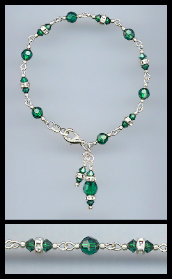 Silver Emerald Green Crystal Charm Bracelet