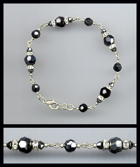 Silver Hematite Crystal Rondelle Bracelet Earrings Set