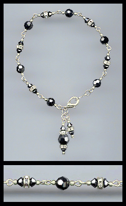 Silver Hematite Swarovski Charm Bracelet