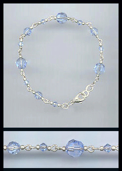 Hand-Linked Silver Light Blue Crystal Bracelet