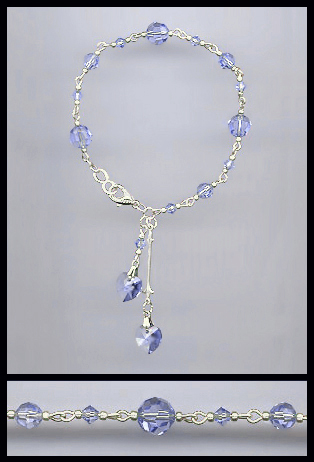 Silver Light Blue Crystal Heart Bracelet