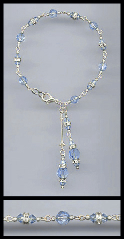 Silver Light Blue Crystal Rondelle Drop Bracelet