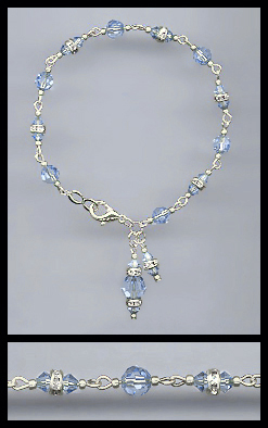 Silver Light Blue Crystal Charm Bracelet