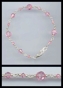 Hand-Linked Silver Light Pink Crystal Bracelet