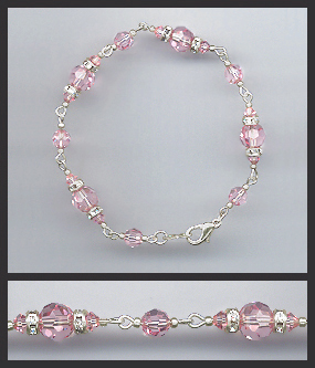 Silver Light Pink Crystal and Rhinestone Bracelet