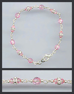 Silver Light Pink Crystal and Rondelle Bracelet