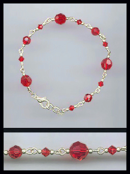 Hand-Linked Silver Cherry Red Crystal Anklet