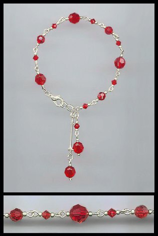 Silver Cherry Red Crystal Anklet