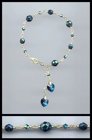 Silver Bermuda Blue Double Heart Bracelet