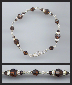 Silver Mocca Brown Crystal Rondelle Bracelet Earrings Set