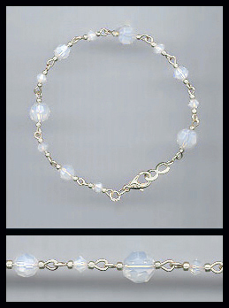Hand-Linked Silver Opal White Crystal Bracelet