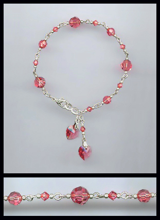 Silver Padparadscha Heart Charm Anklet