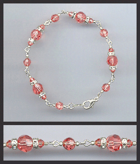 Silver Padparadscha Crystal and Rhinestone Anklet