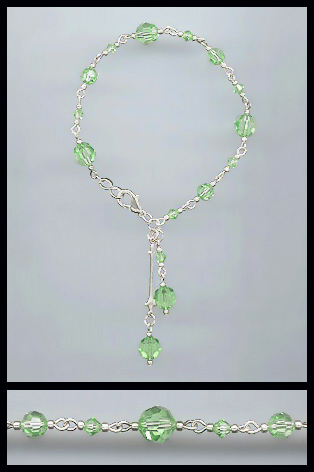 Silver Peridot Green Crystal Bracelet