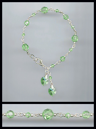 Swarovski Peridot Green Heart Charm Bracelet