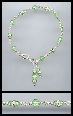 Silver Peridot Green Crystal Charm Bracelet