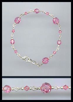 Hand-Linked Silver Rose Pink Crystal Bracelet