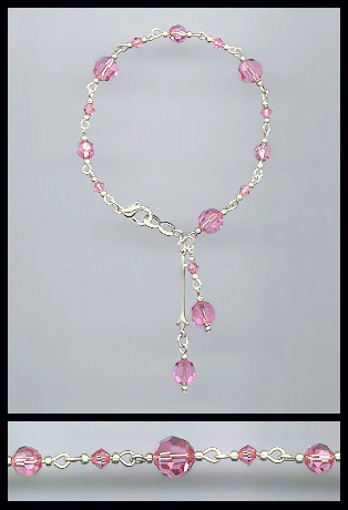 Silver Rose Pink Crystal Bracelet