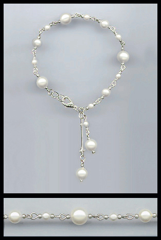 Silver Cream Faux Pearl Crystal Bracelet